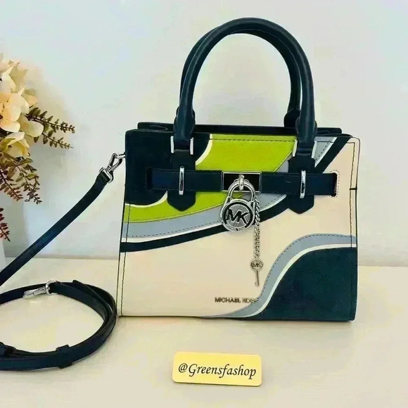 Michael Kors Purse Hamilton Satchel Crossbody Navy Multi - Picture 8 of 9